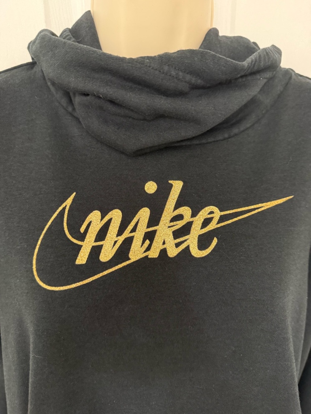 Nike Black Gold Logo Funnel Neck Hoodie Pullover Medium - Picture 7 of 13